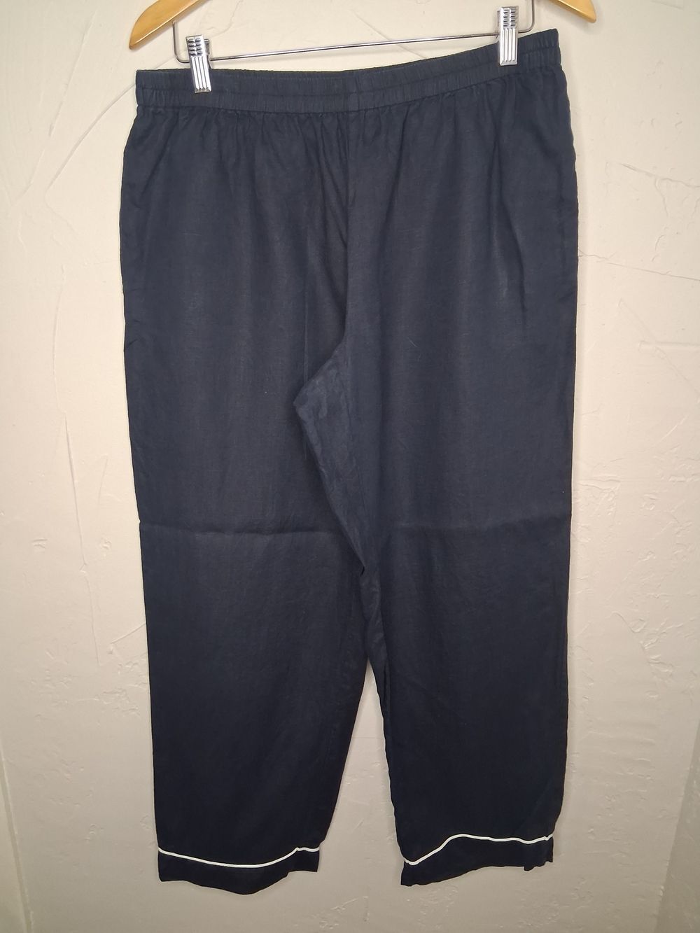 Quince 100% European Flax  Linen Navy Blue Cropped Pajama Lounge Pants Women's L - Picture 2 of 9